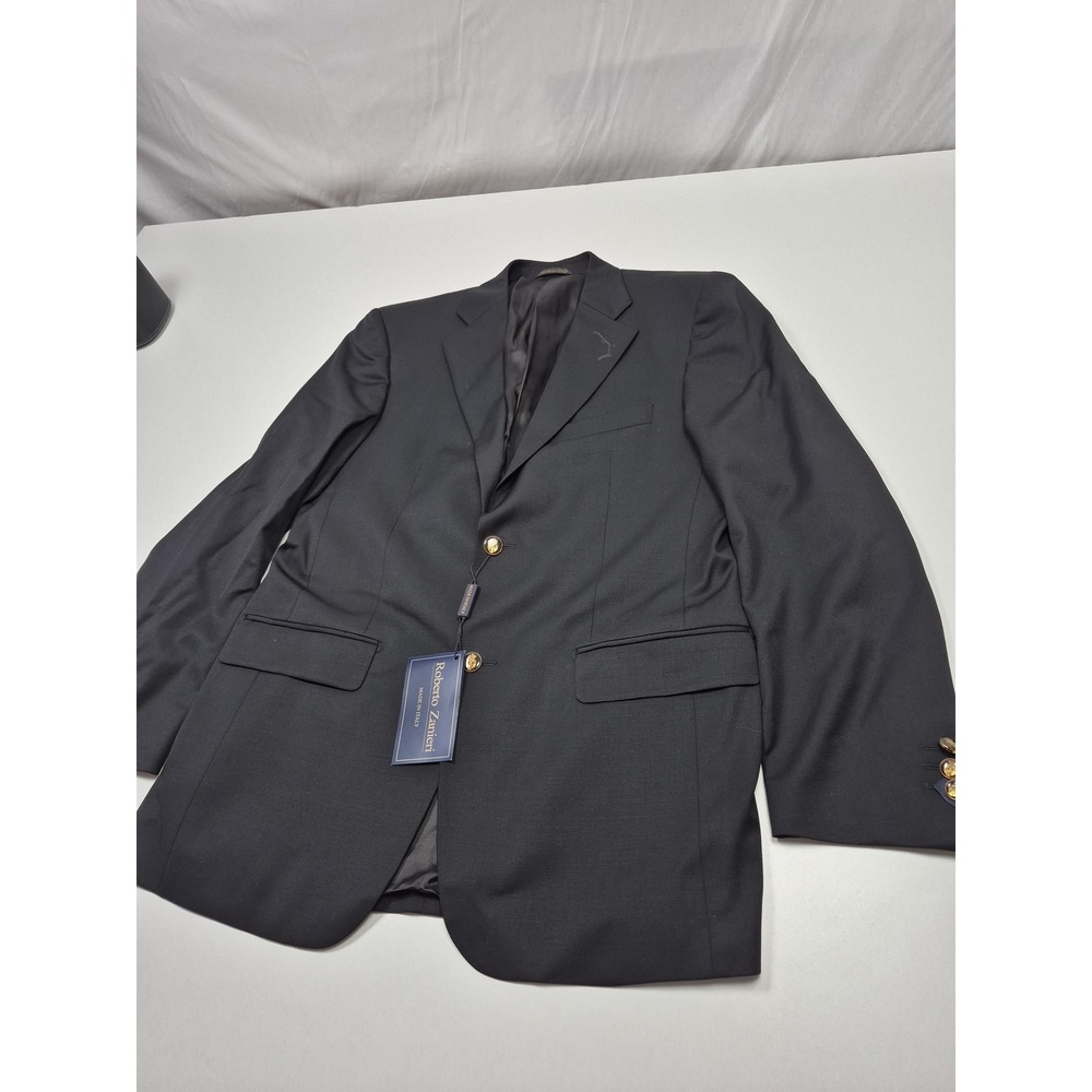 Roberto Zanieri Blazer Mens 40R Black Super 100s Wool Gold Buttons Italy NWT